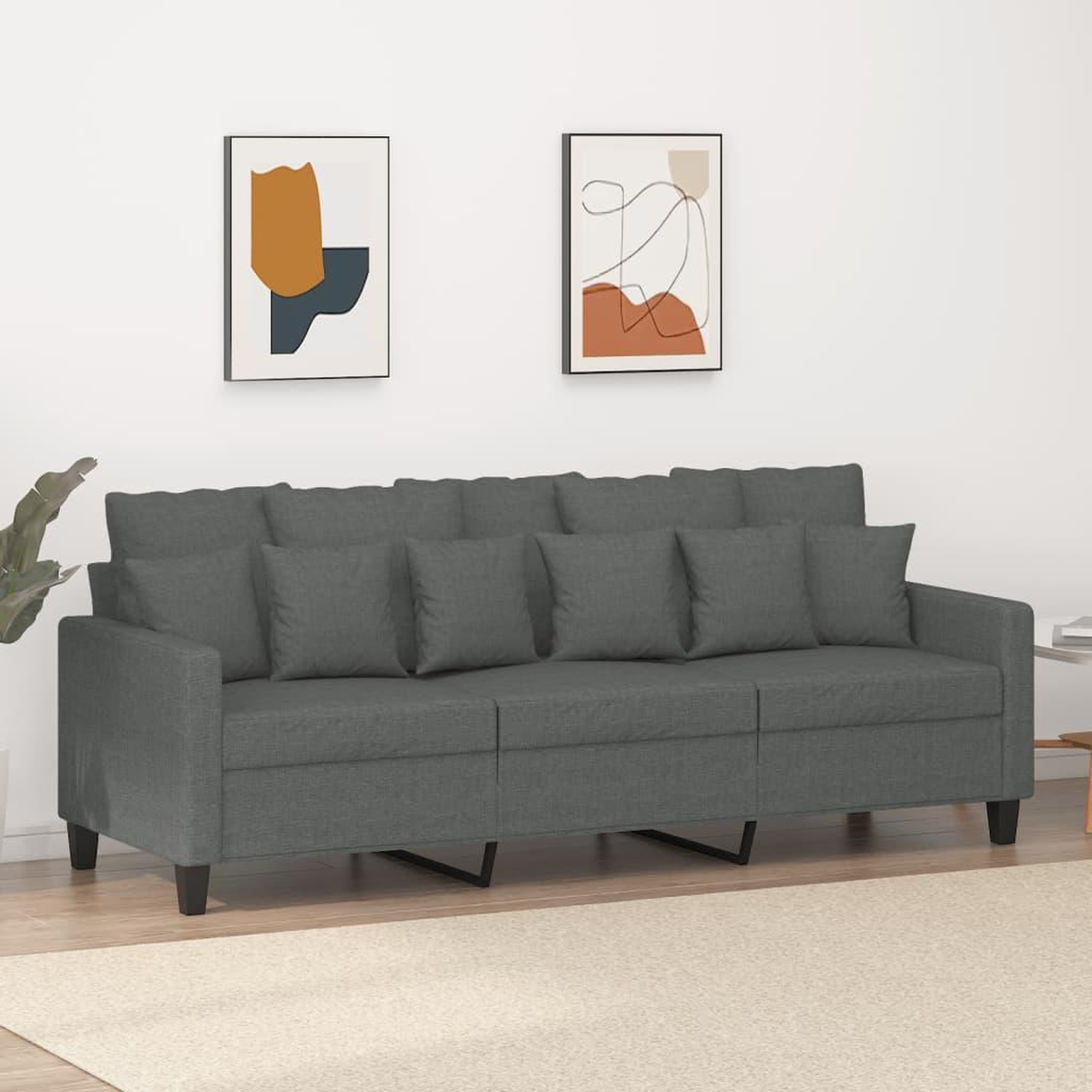 VIDAXL Canape a 3 places Gris fonce 180 cm Tissu