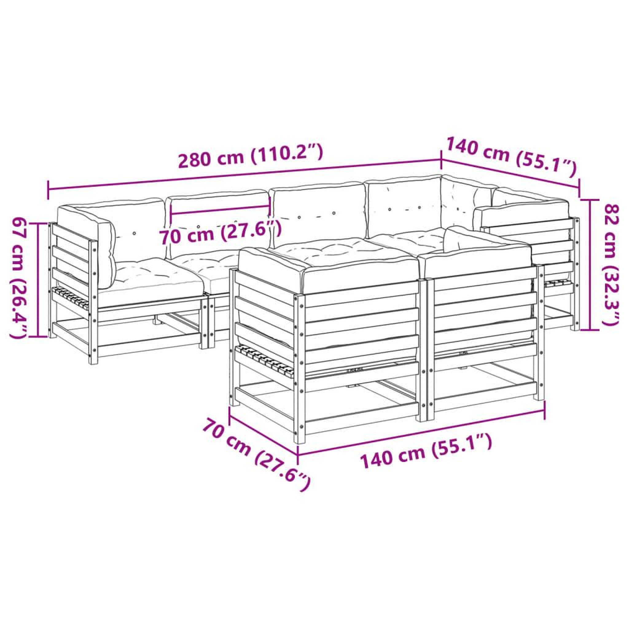 Voir la diapositive 6 : VIDAXL Salon de jardin 7 pcs avec coussins bois de pin massif