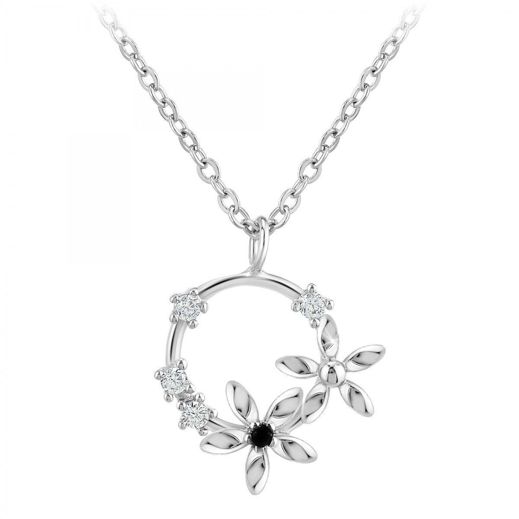 Voir la diapositive 1 : SC CRYSTAL Collier Fleurs par SC Crystal orné d'un véritable diamant noir