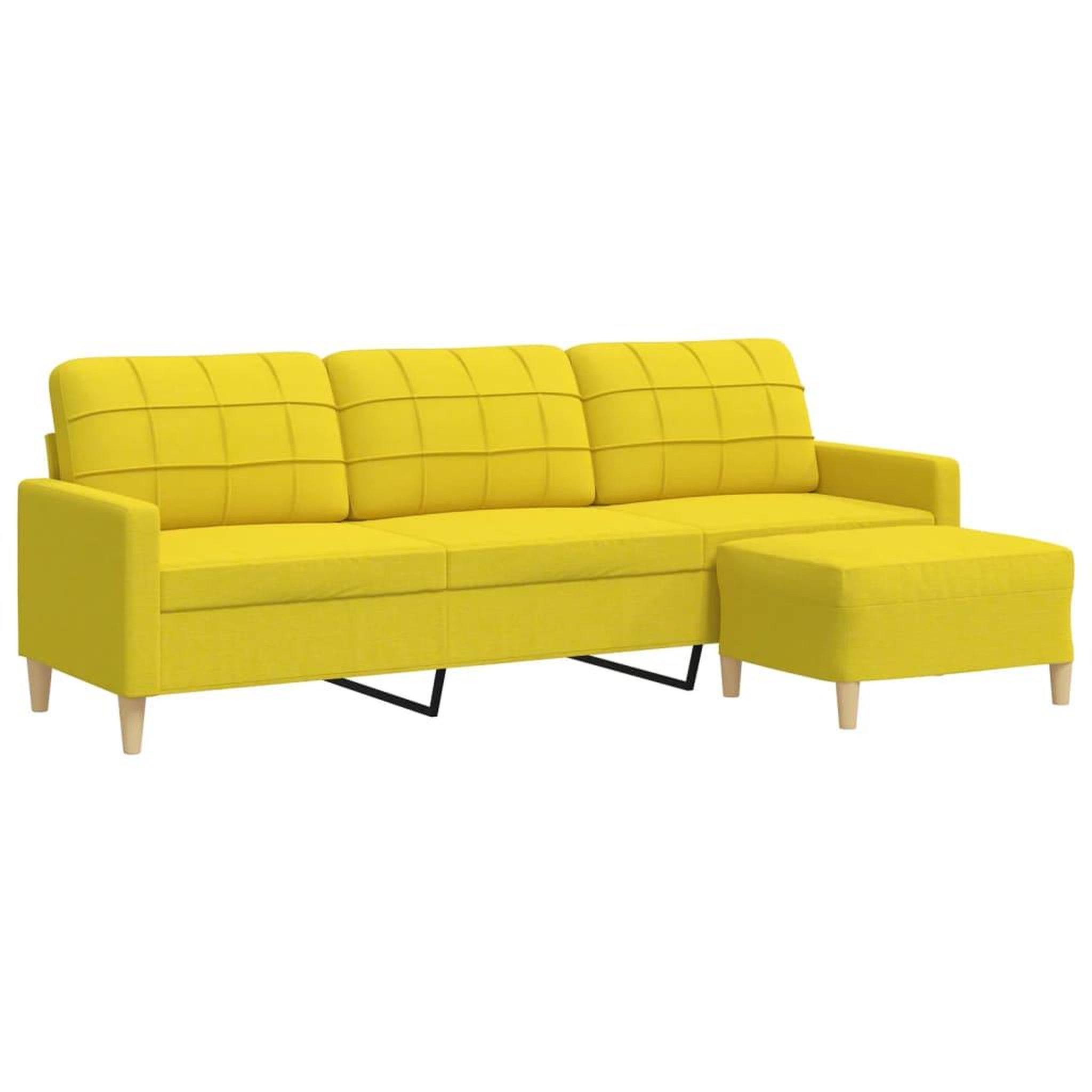 Voir la diapositive 2 : VIDAXL Canape a 3 places avec repose-pieds Jaune clair 210 cm Tissu