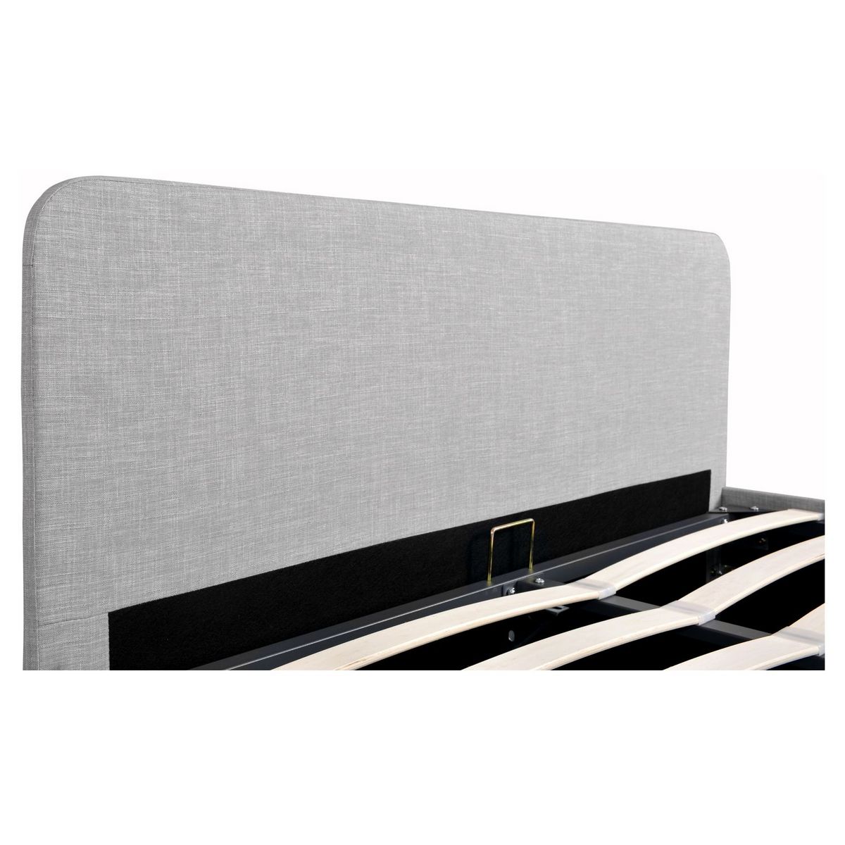 Lit coffre avec sommier relevable et tête de lit arrondie en tissu 160x200 cm CARVOEIRO