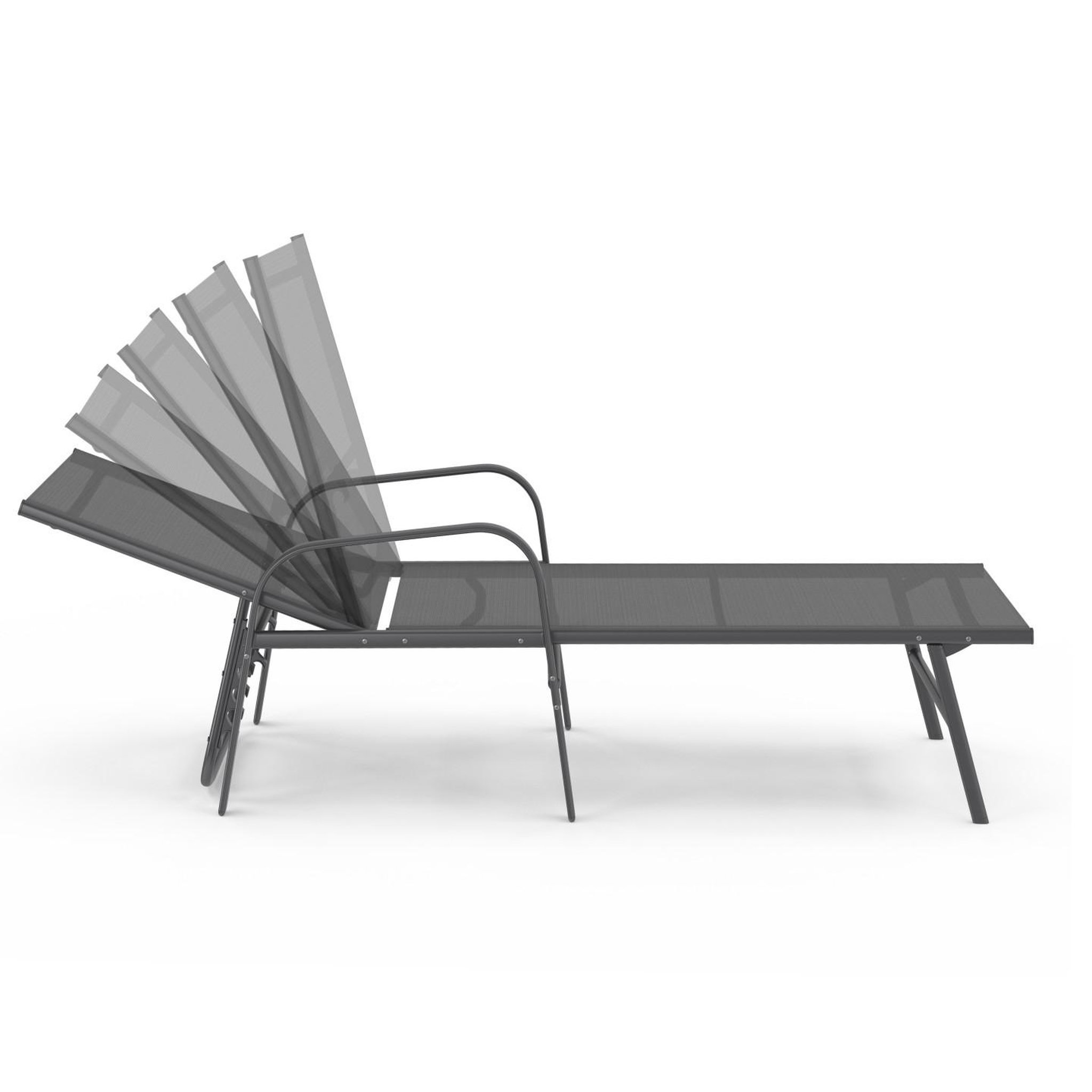 Voir la diapositive 3 : ID MARKET Lot de 2 transats de jardin inclinables fidji en acier gris anthracite et toile grise