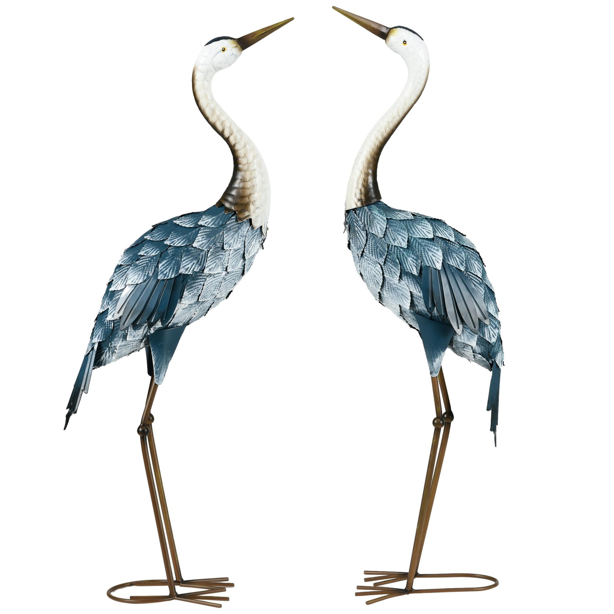 OUTSUNNY Lot de 2 statues de jardin grues acier