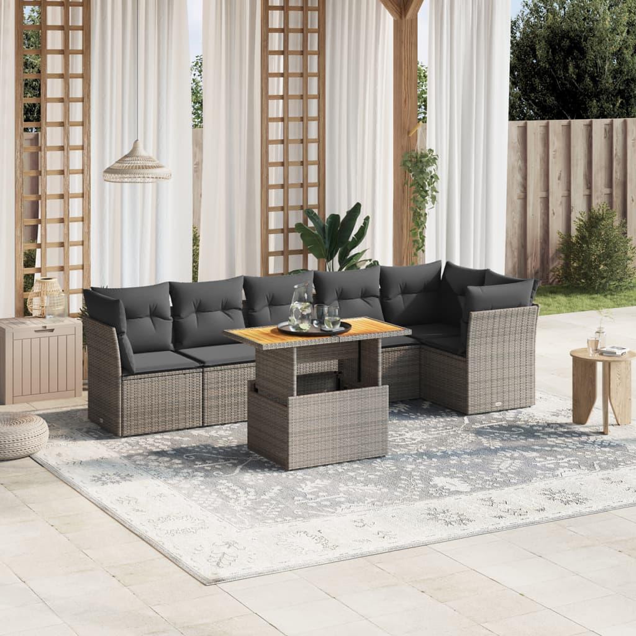 VIDAXL Salon de jardin avec coussins 7 pcs gris resine tressee
