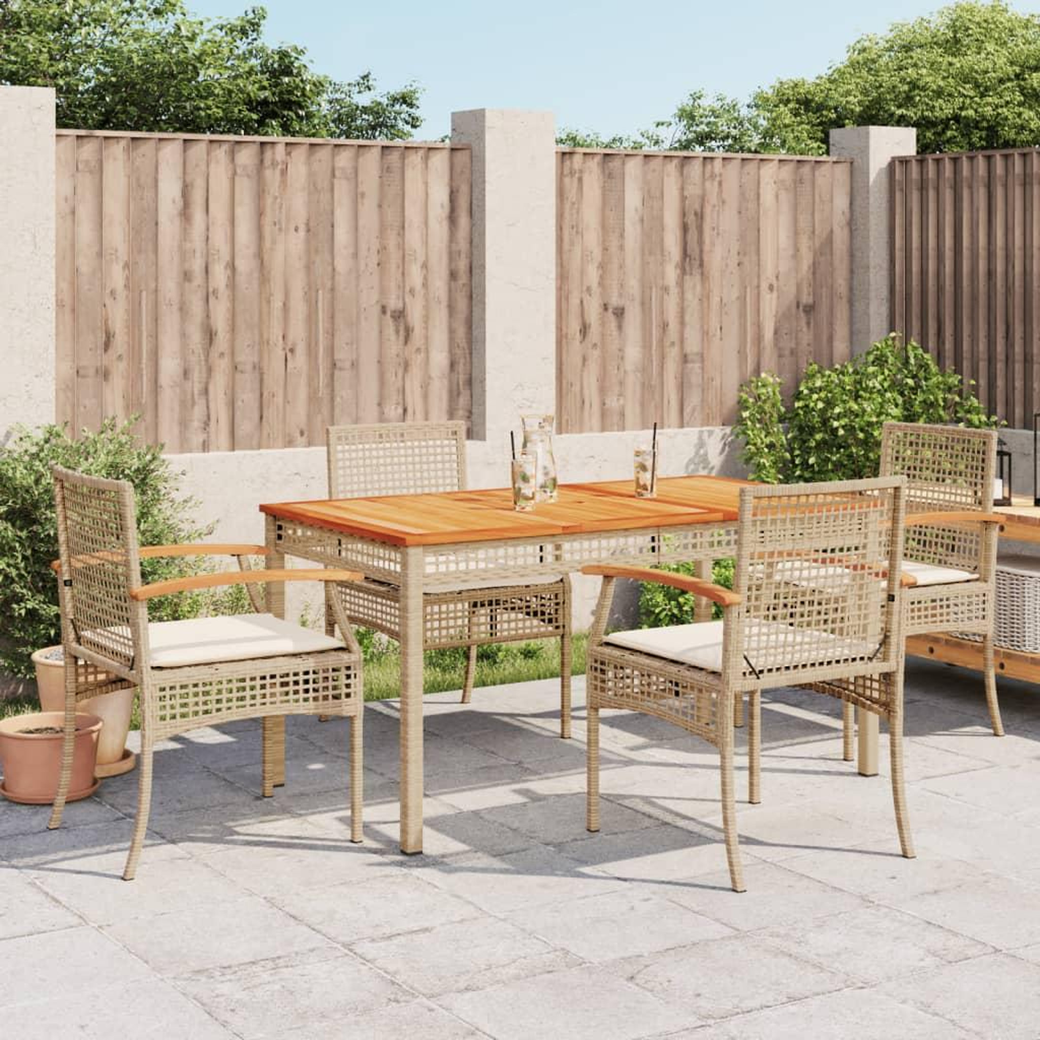 Voir la diapositive 1 : VIDAXL Ensemble a manger de jardin avec coussins 5pcs Beige poly rotin