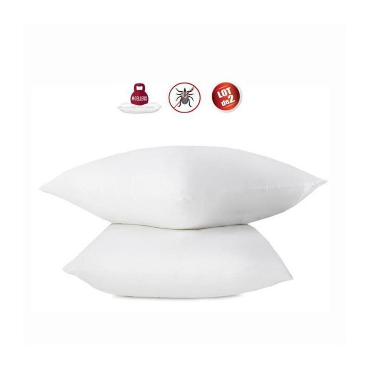 ABEIL Lot de 2 oreillers anti-acariens - 60 x 60 cm - 100% coton traite Bio - ABEIL