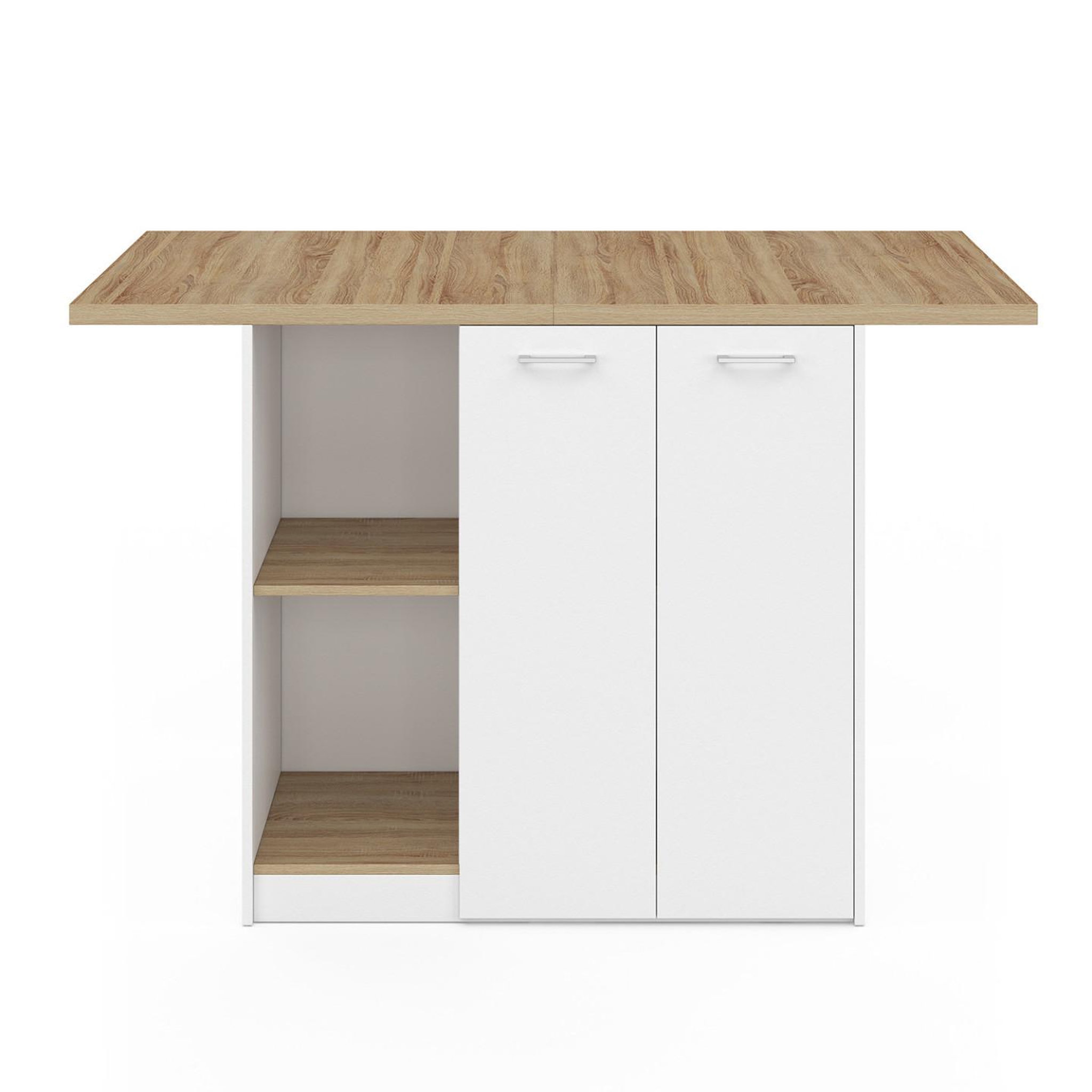 Voir la diapositive 3 : ID MARKET Ilot central bao 140 cm 4 personnes bois blanc avec plan de travail façon hêtre