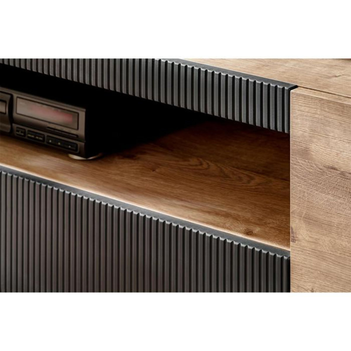 Paris Prix Meuble TV Rainuré  Aron  160cm Naturel & Noir