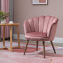 Voir la diapositive 2 : HOMCOM Fauteuil design coquillage piètement effilé bois d'hévéa dossier enveloppant strié aspect velours rose poudré