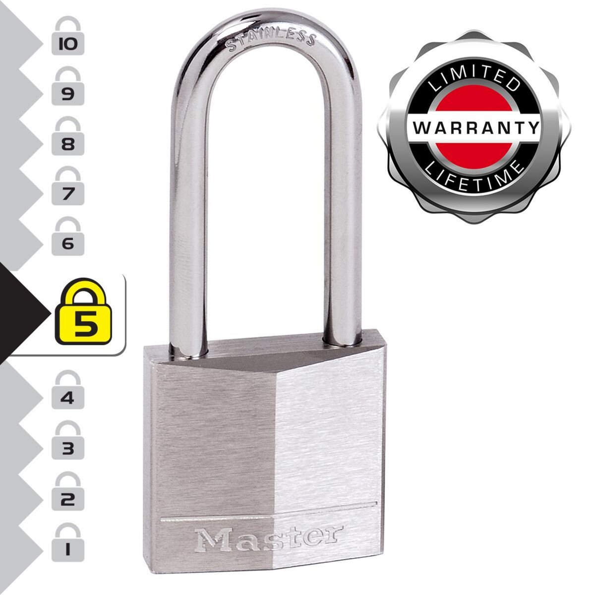 Master lock 640EURD Cadenas Marin avec Clés et Anse Longue, Gris, 9,5 x 4 x 1,3 cm