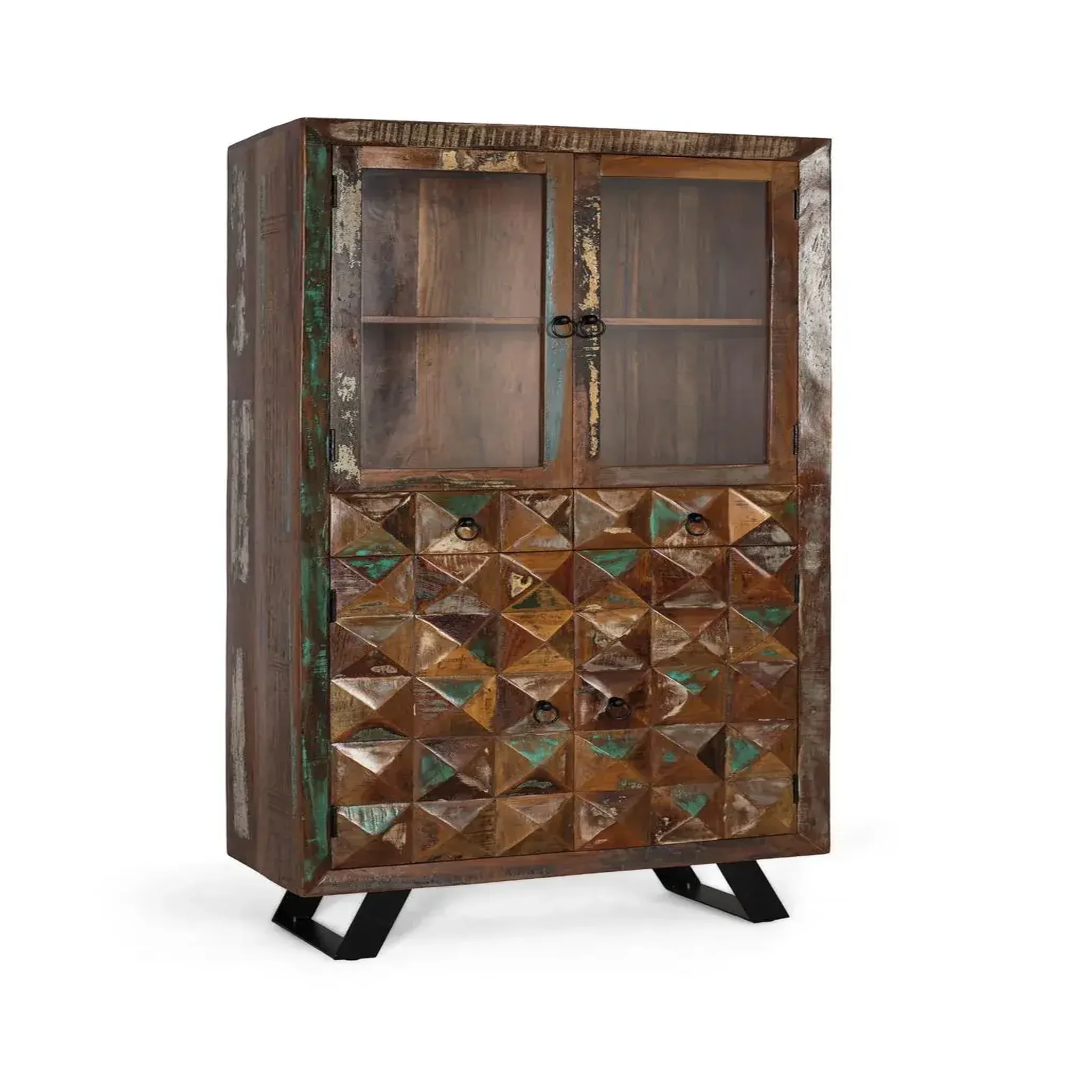 Voir la diapositive 3 : GINER Y COLOMER SL Vitrine en bois recyclé 90 cm style industriel moderne