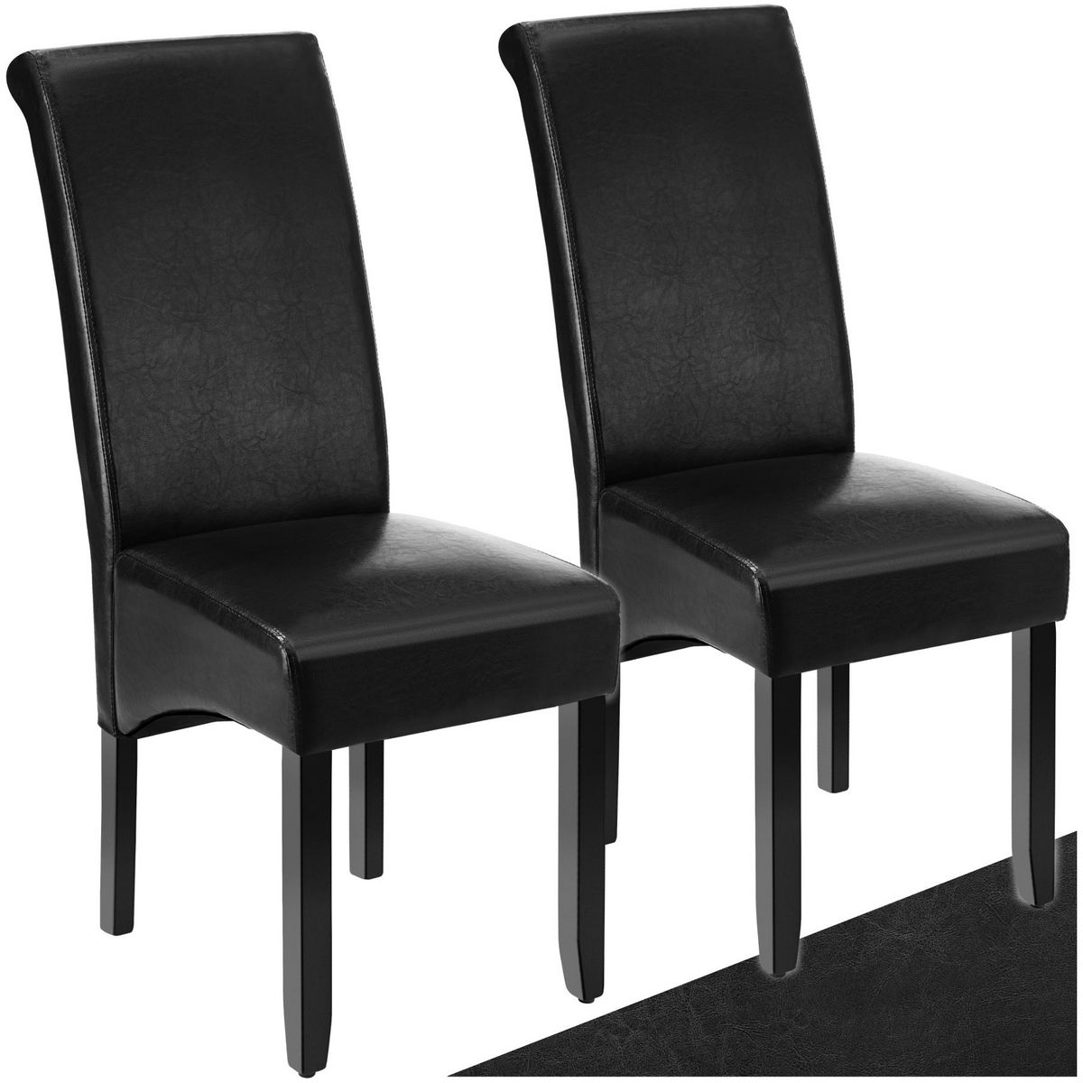 tectake Chaise de salle à manger avec revêtement en cuir synthétique noir Lot de 2