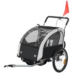 HOMCOM Remorque vélo jogger 2 en 1 enfant drapeau roue avant pivotante réflecteurs barre d'attelage inclus noir blanc