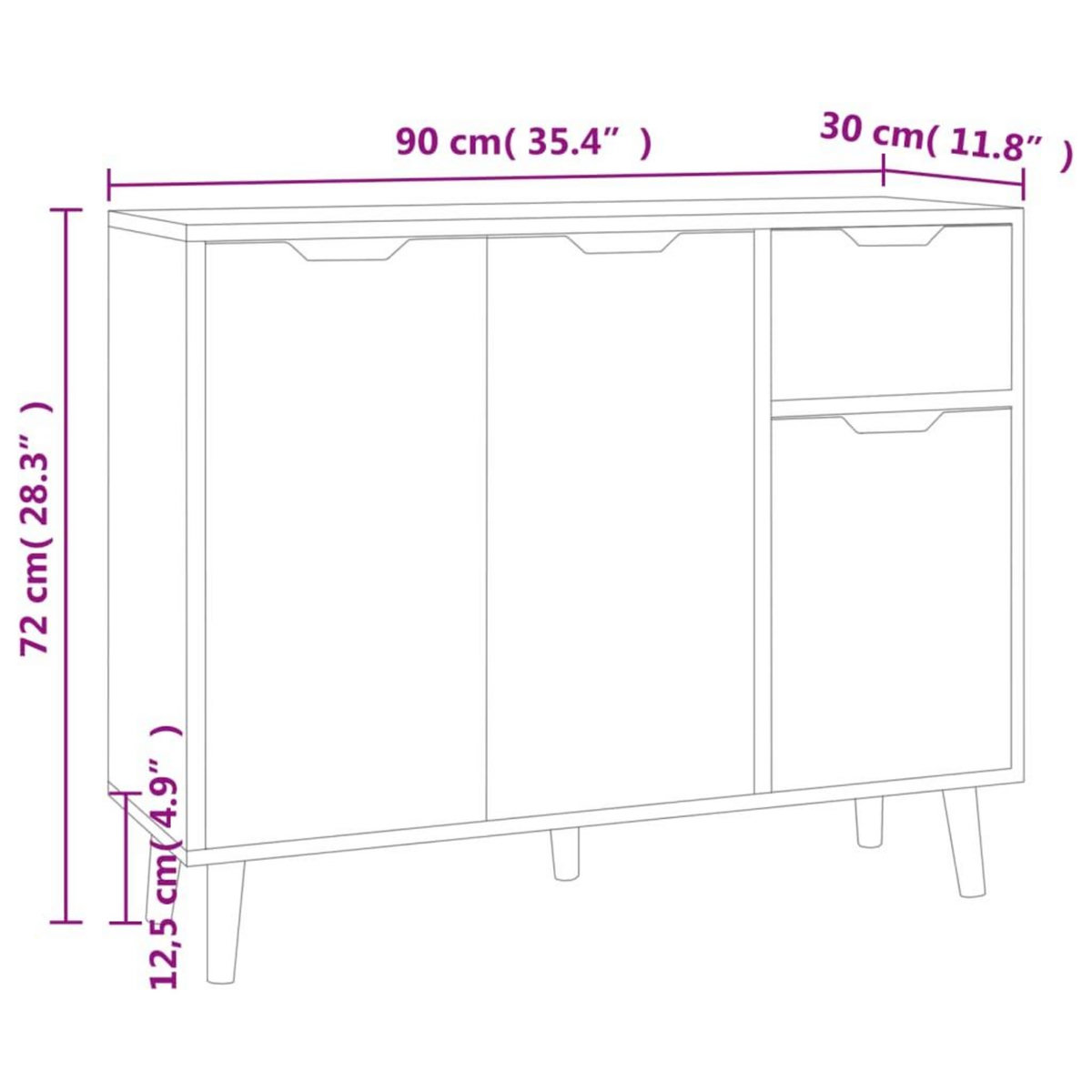 VIDAXL Buffet blanc brillant 90x30x72 cm bois d'ingenierie