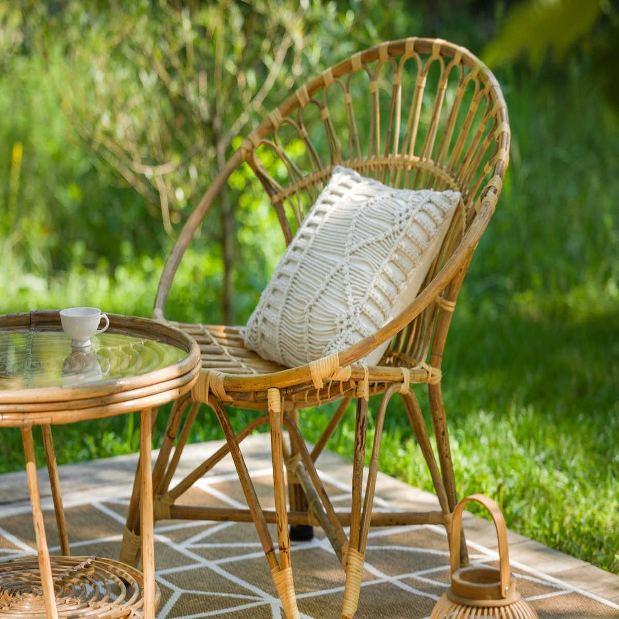 Jardiline Fauteuil de jardin rond en rotin tressée - jardiline