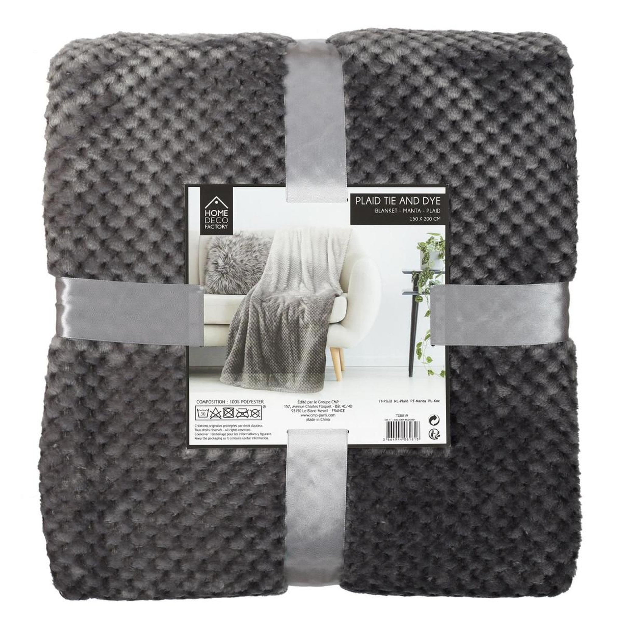 Voir la diapositive 5 : The Home Deco Factory Plaid déco  tie and dye  150x200cm gris