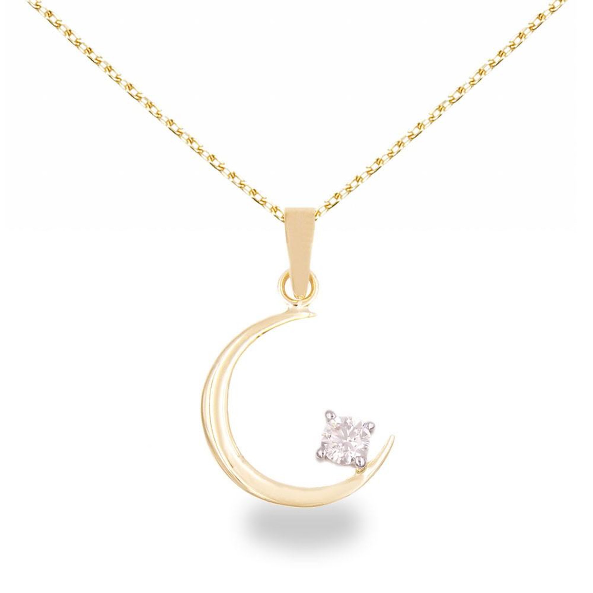 L'ATELIER D'AZUR Collier - Pendentif Or Jaune et Zirconiums - Croissant de Lune - Chaine Dorée