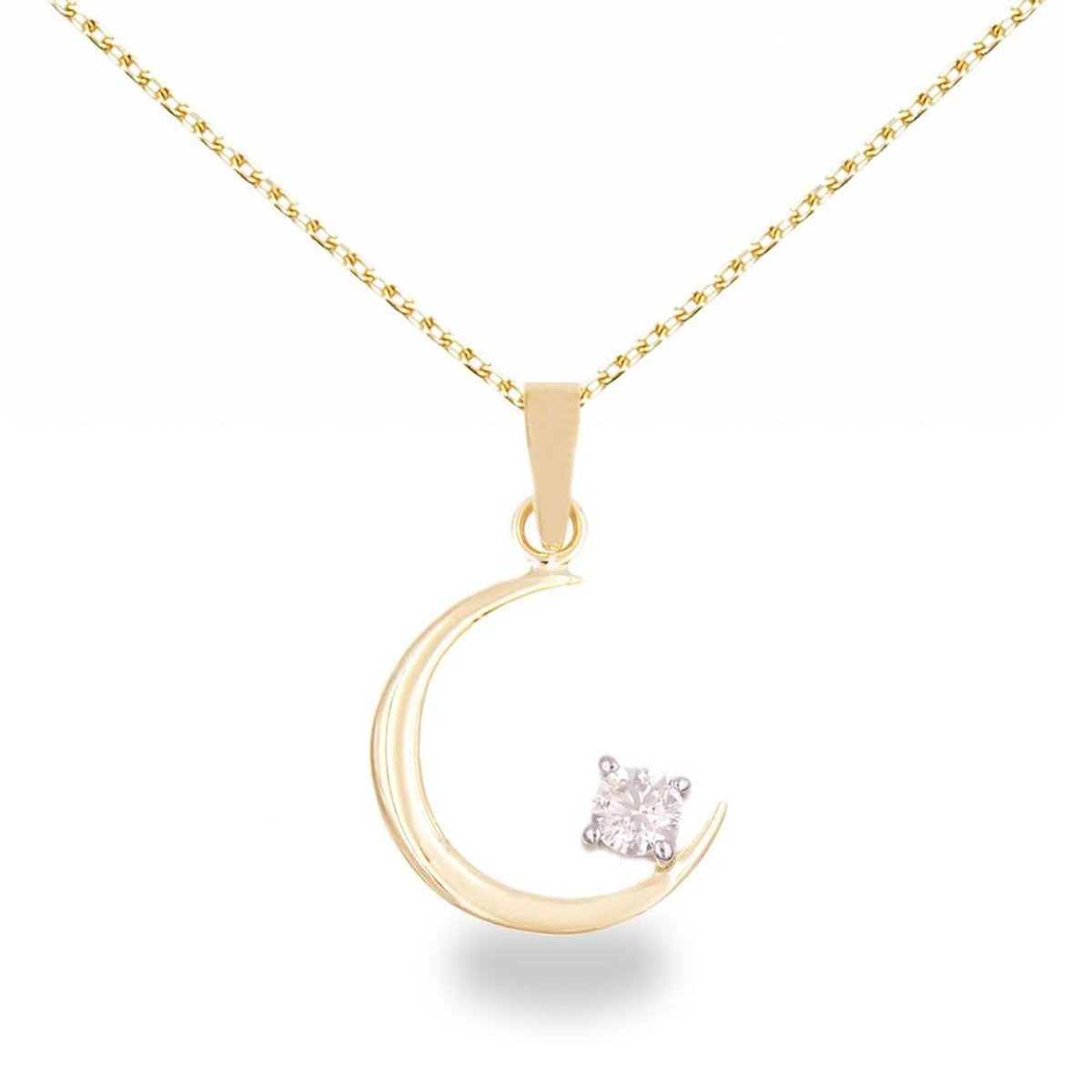L'ATELIER D'AZUR Collier - Pendentif Or Jaune et Zirconiums - Croissant de Lune - Chaine Dorée