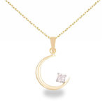L'ATELIER D'AZUR Collier - Pendentif Or Jaune et Zirconiums - Croissant de Lune - Chaine Dorée