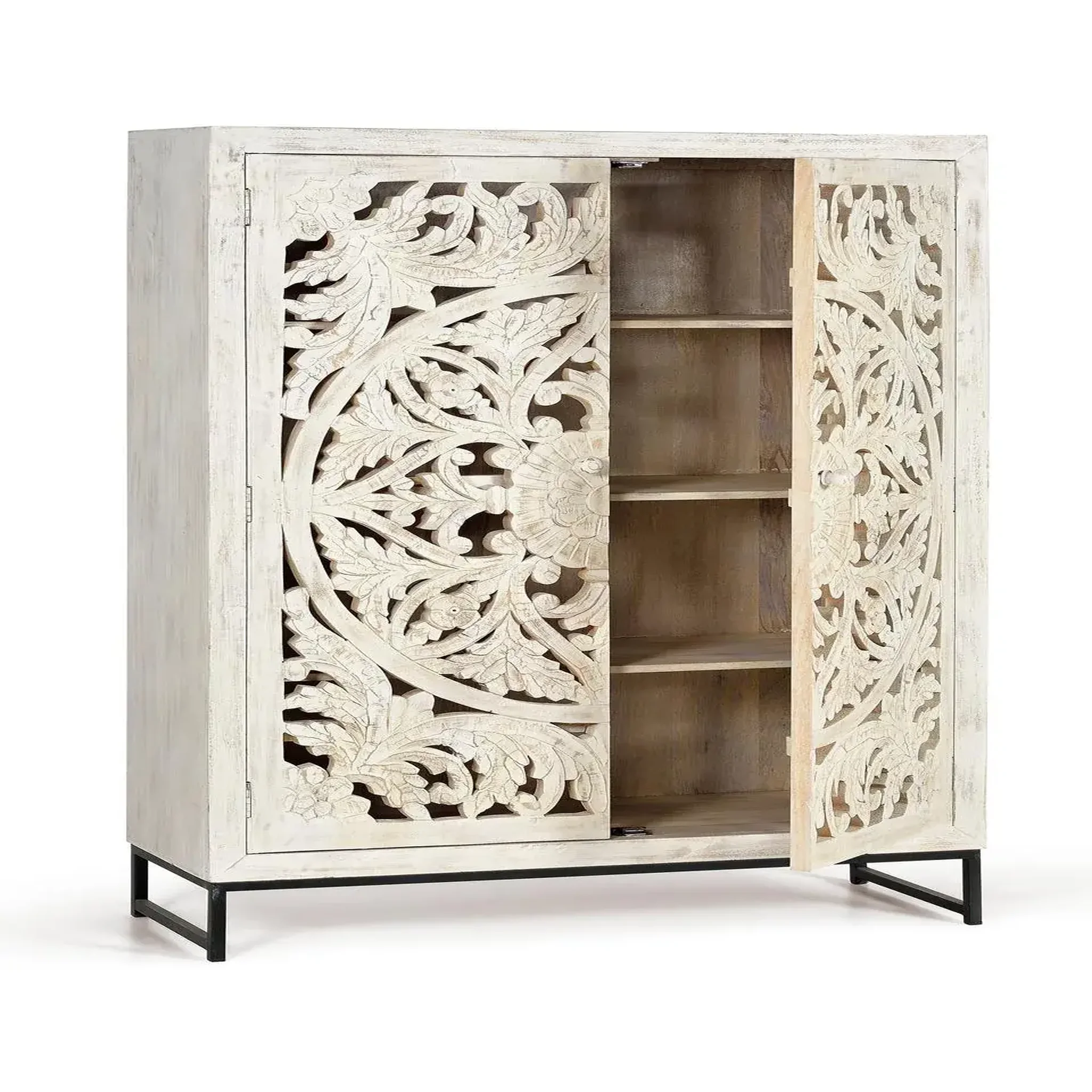 Voir la diapositive 4 : GINER Y COLOMER SL Vaisselier en bois de manguier 110 cm style ethnique boho sculpté