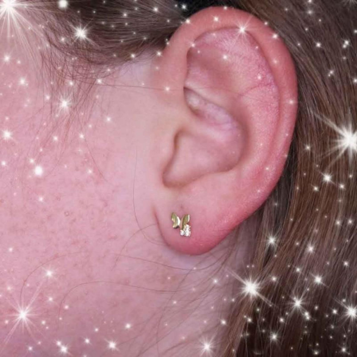 L'ATELIER D'AZUR Boucles d'Oreilles Papillons - Or Jaune et Zirconiums - Femme ou Enfant