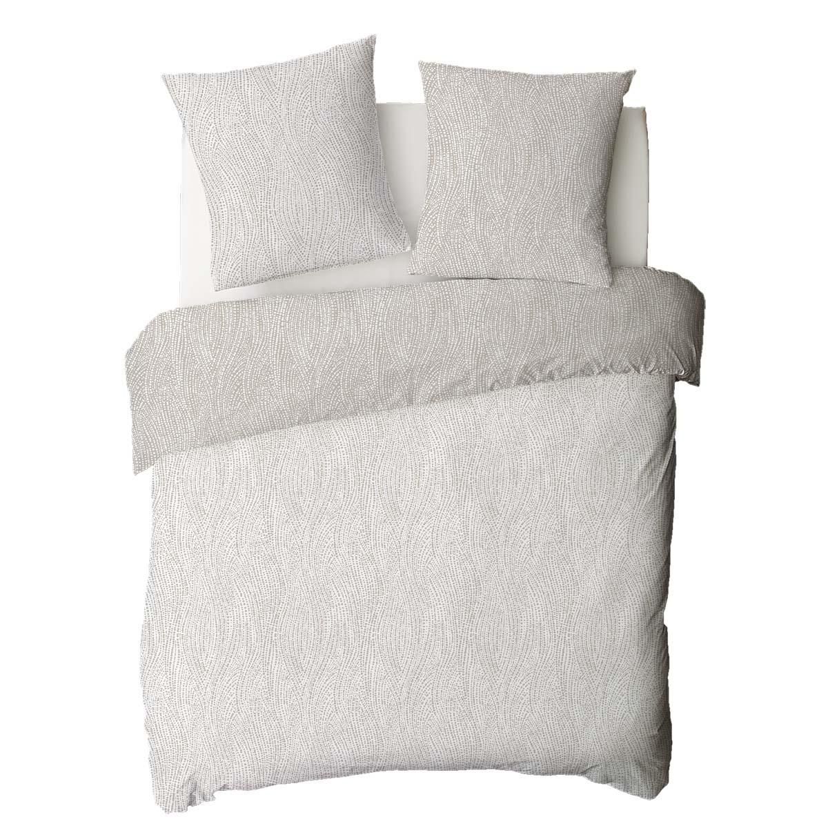 FUTURE HOME Parure de lit 2 personnes en coton 57 fils imprimé beige