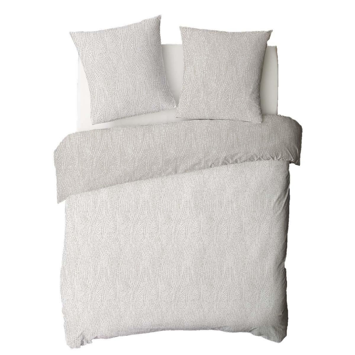 FUTURE HOME Parure de lit 2 personnes en coton 57 fils imprimé beige