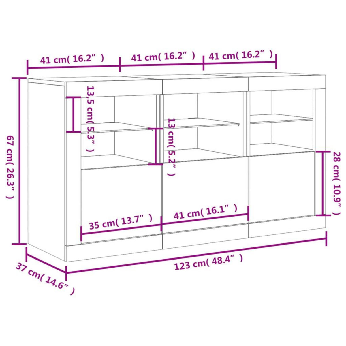 VIDAXL Buffet avec lumieres LED blanc 123x37x67 cm