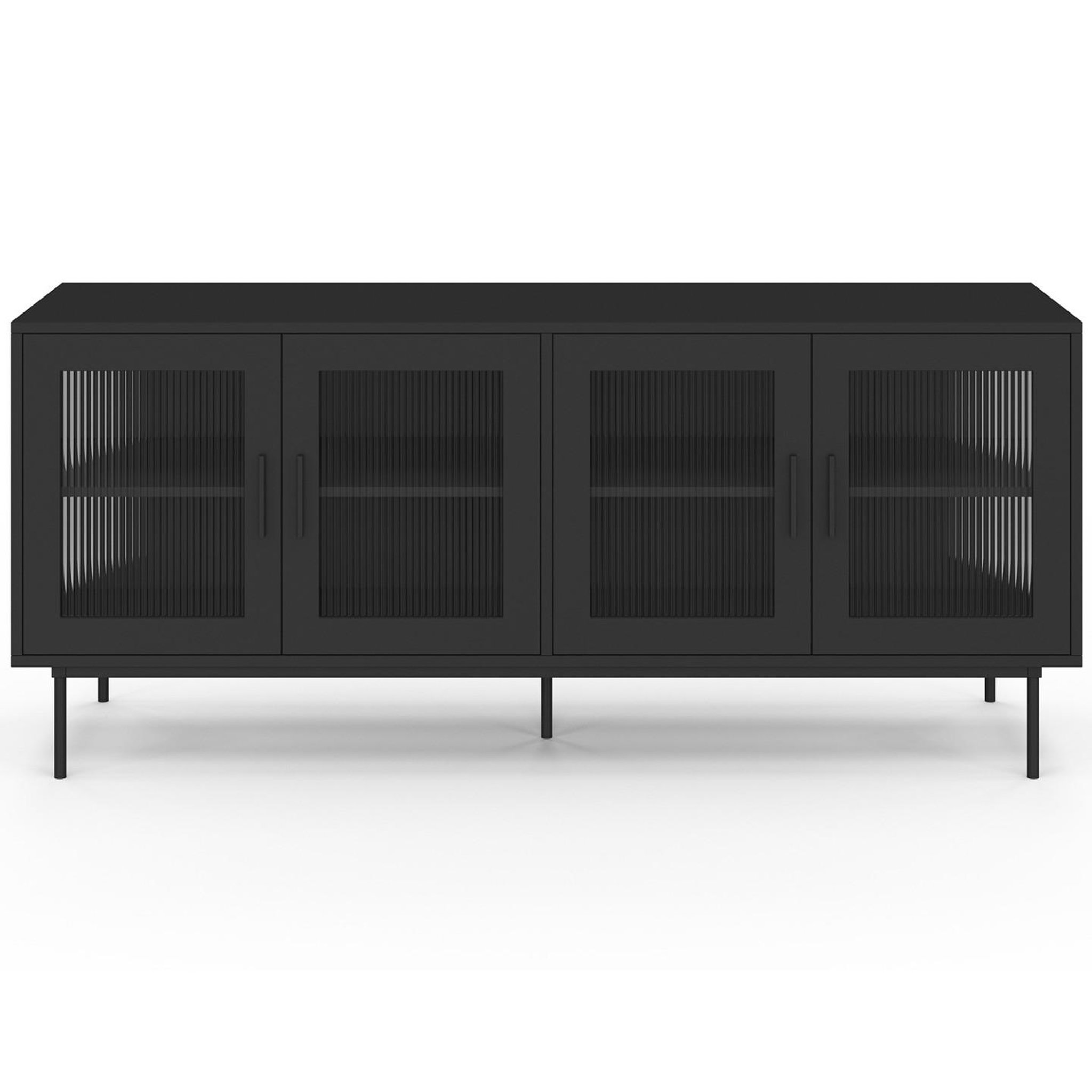 Voir la diapositive 3 : ID MARKET Buffet 140 cm zineb 4 portes vitrées façade cannelée noir