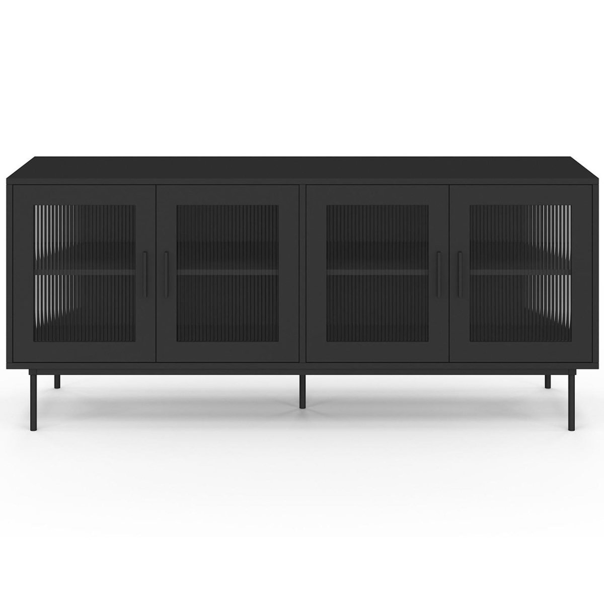 ID MARKET Buffet 140 cm ZINEB 4 portes vitrées façade cannelée noir