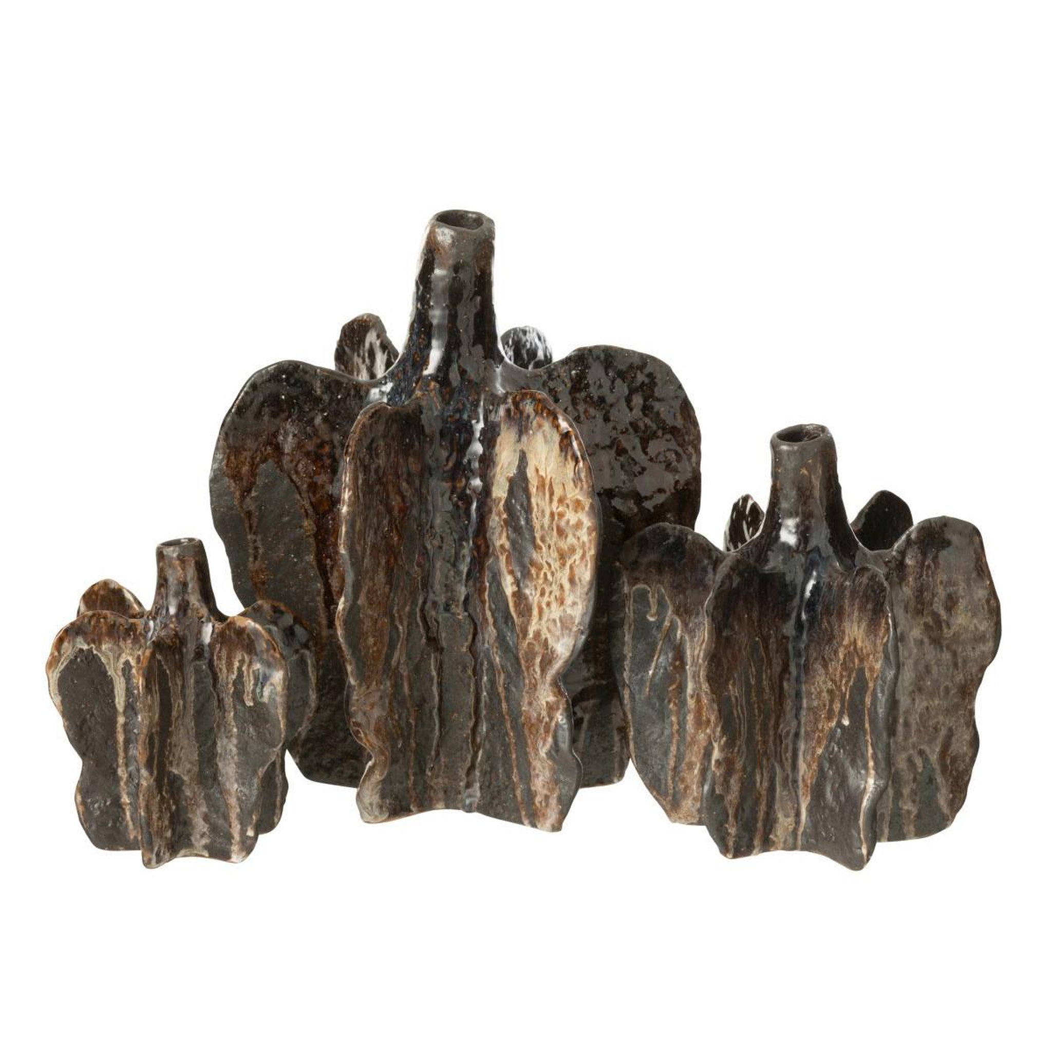 Voir la diapositive 2 : J-LINE Vase déco en céramique  naga  15cm marron
