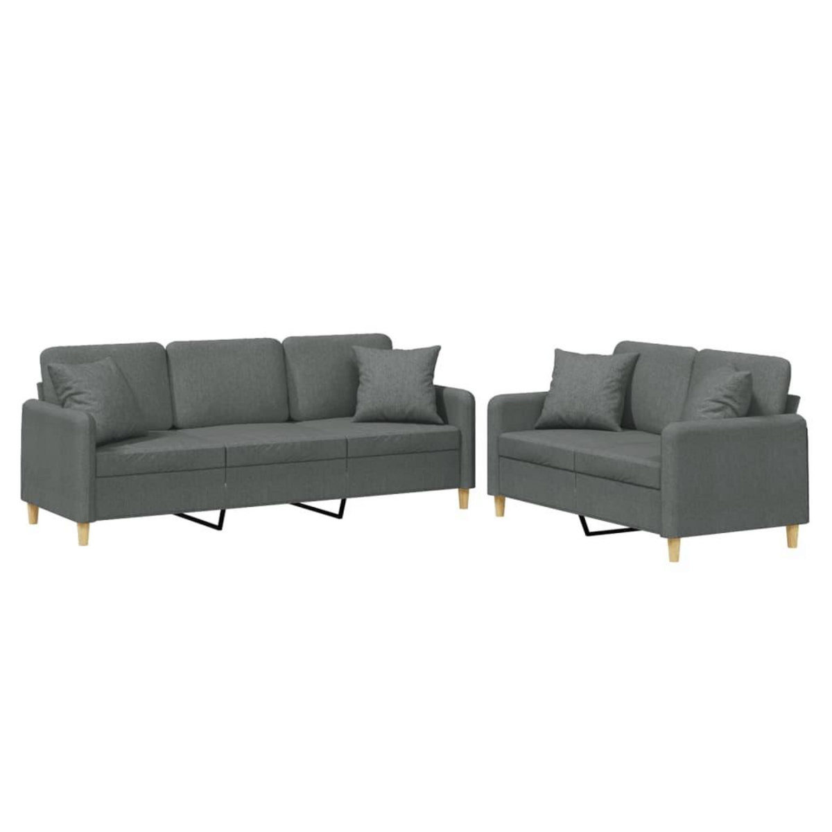VIDAXL Ensemble de canapes 2 pcs coussins gris fonce tissu