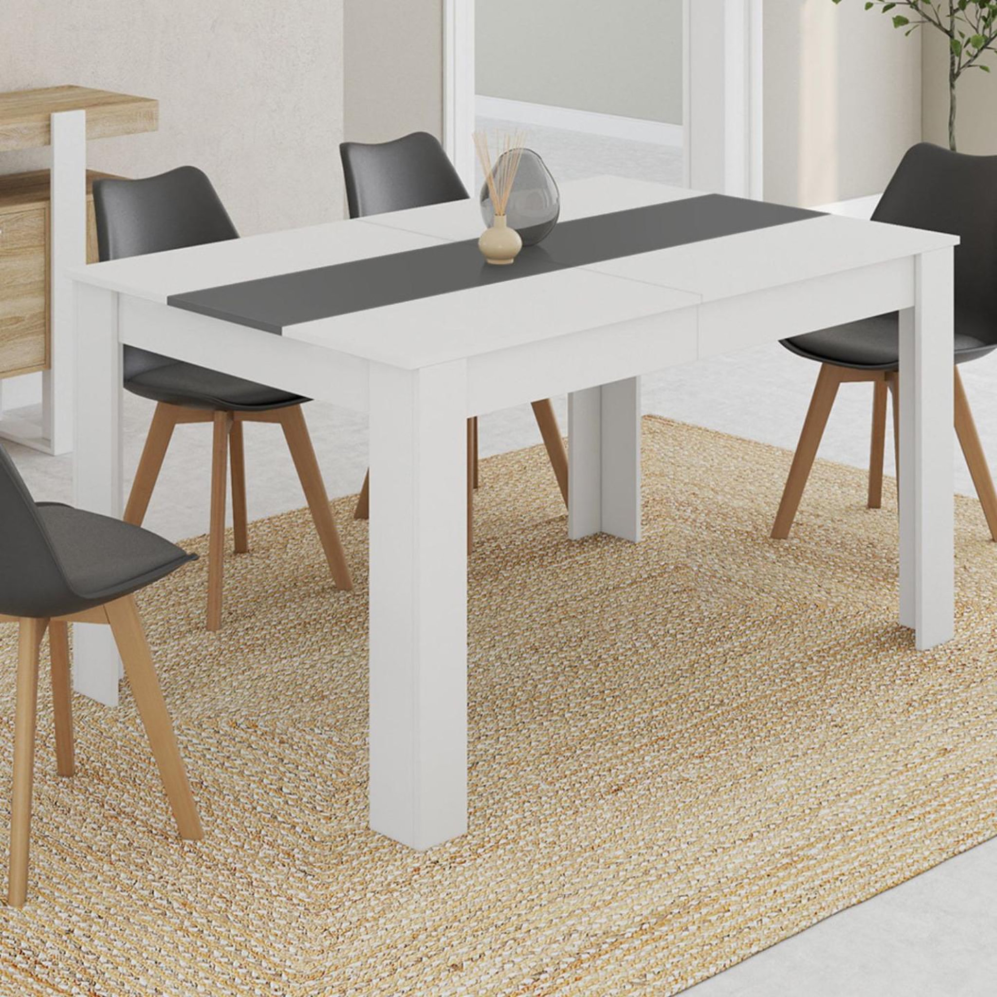 Voir la diapositive 2 : ID MARKET Table à manger rectangle georgia 6 personnes blanche et grise 140 x 80 cm