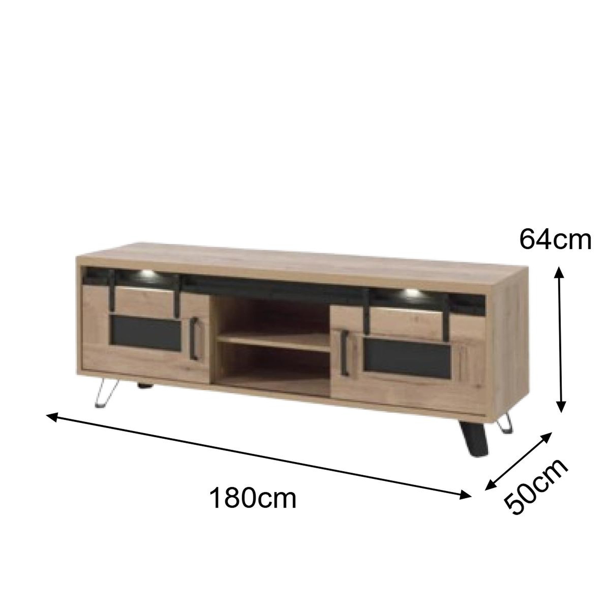 Voir la diapositive 5 : JLC KREATION Meuble tv industriel décor chêne + led 2 portes 180cm costa