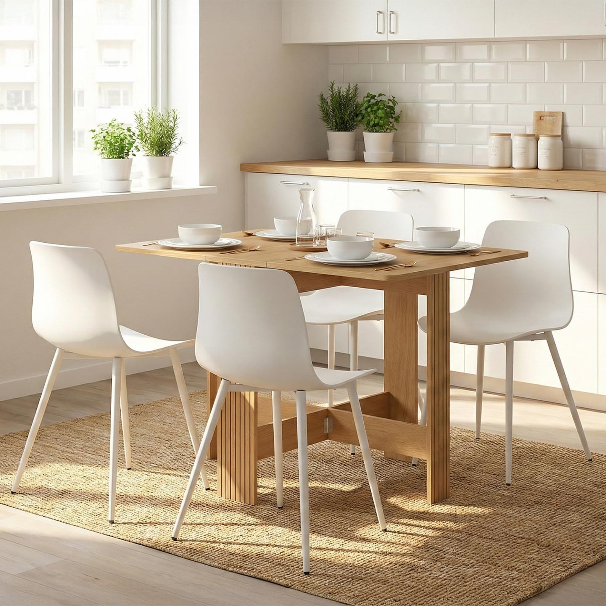 Voir la diapositive 4 : ID MARKET Table console pliable juliette 2-4 personnes lattes tasseaux de bois coloris chêne 103 x 76 cm