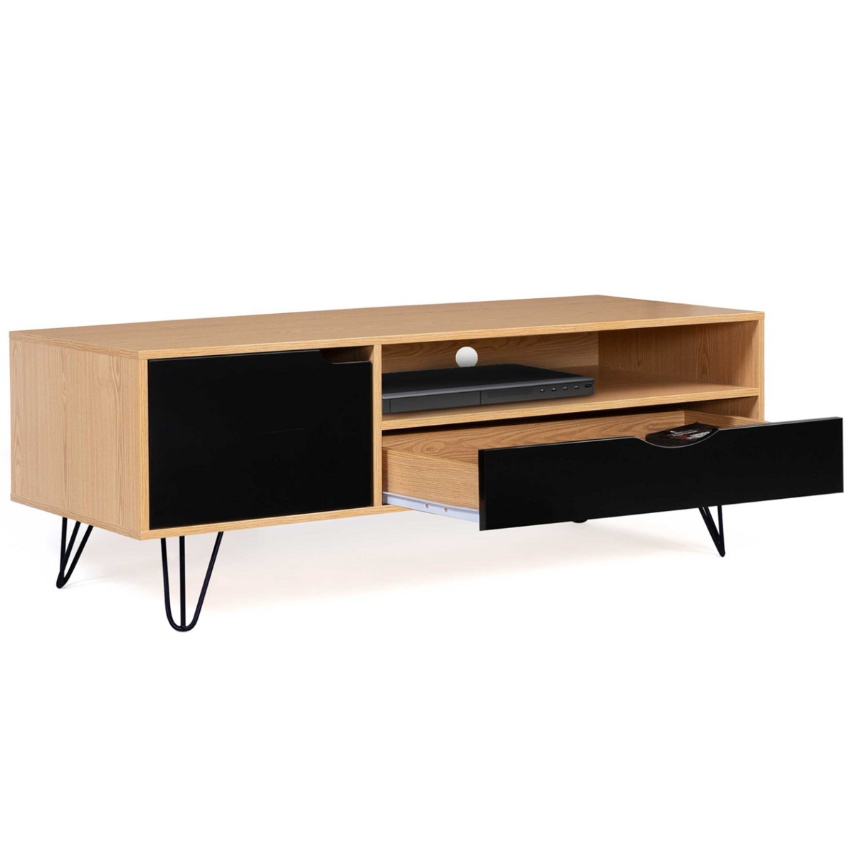 ID MARKET Meuble TV 113 cm vintage NOEMI 1 porte 1 tiroir bois pied épingle