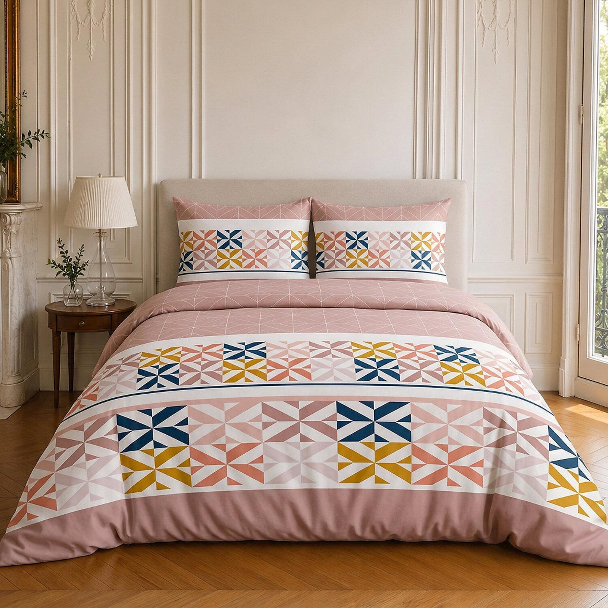 Voir la diapositive 1 : Home collection Parure housse de couette imprimée 100% coton 57 fils - blueberry