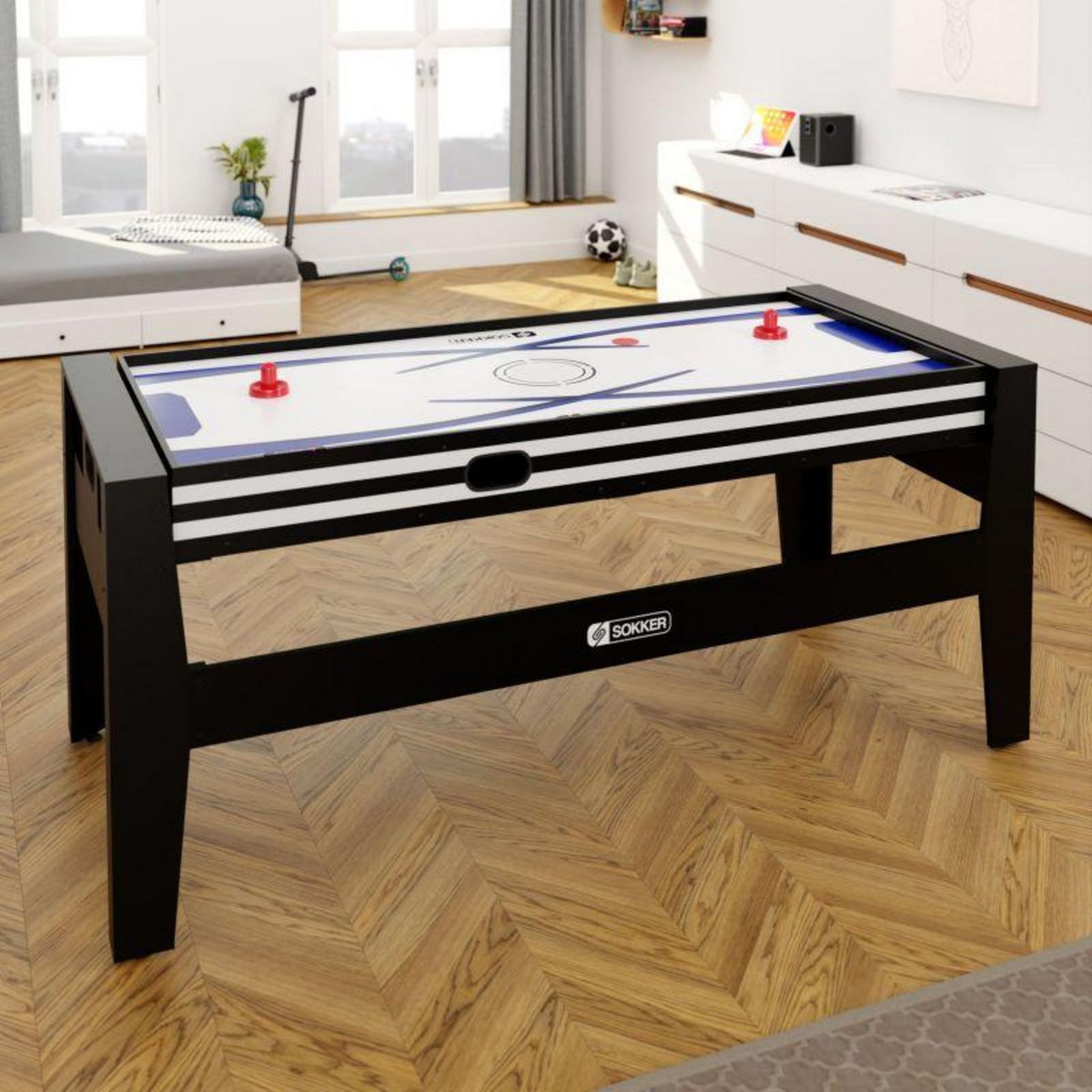 SOKKER Table multi jeux 4 en 1 GLADIATEUR Air Hockey, Billard, Ping Pong, Plateau - avec Accessoires