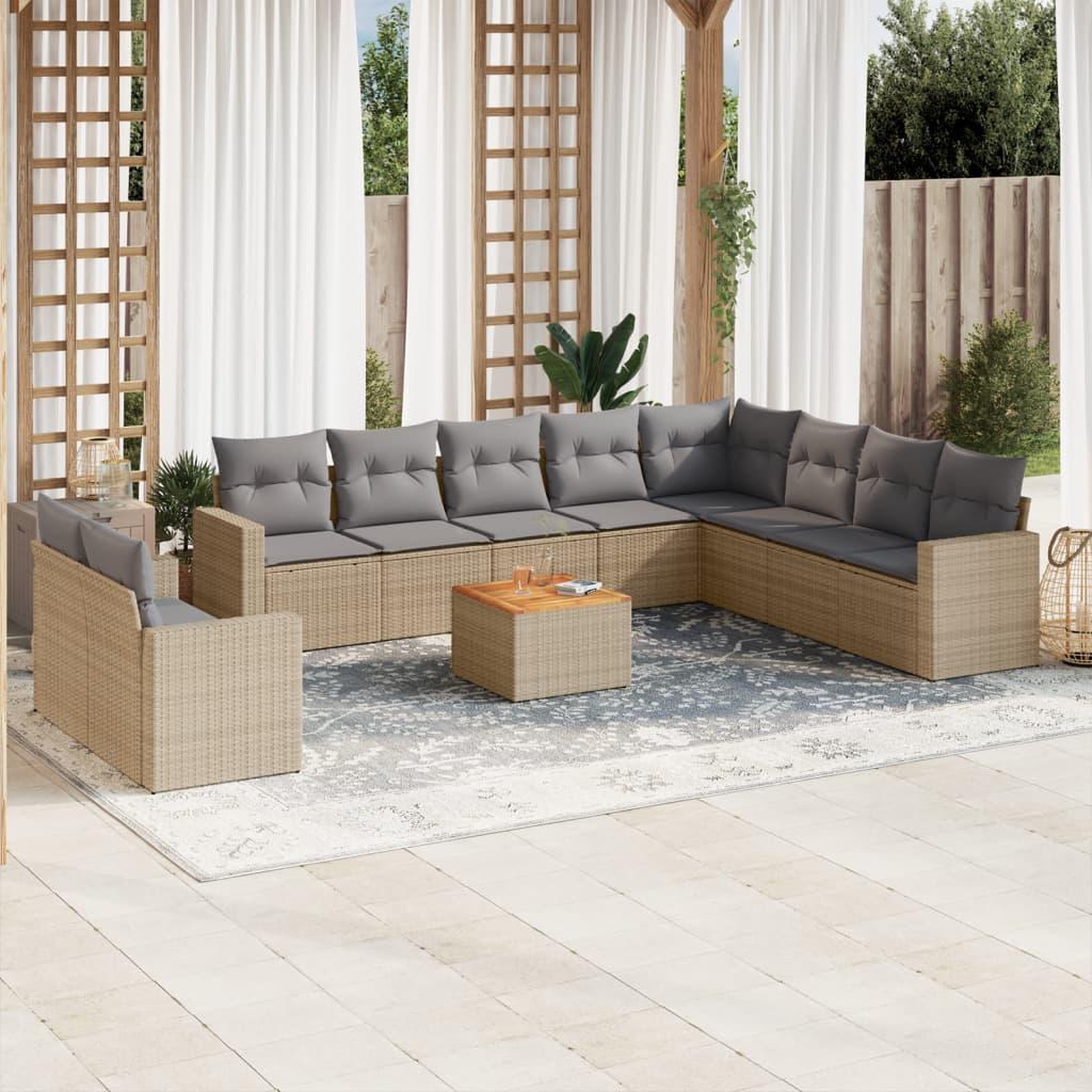 VIDAXL Salon de jardin 11 pcs avec coussins beige resine tressee