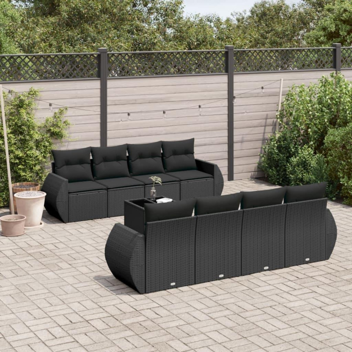 VIDAXL Salon de jardin 9 pcs avec coussins noir resine tressee