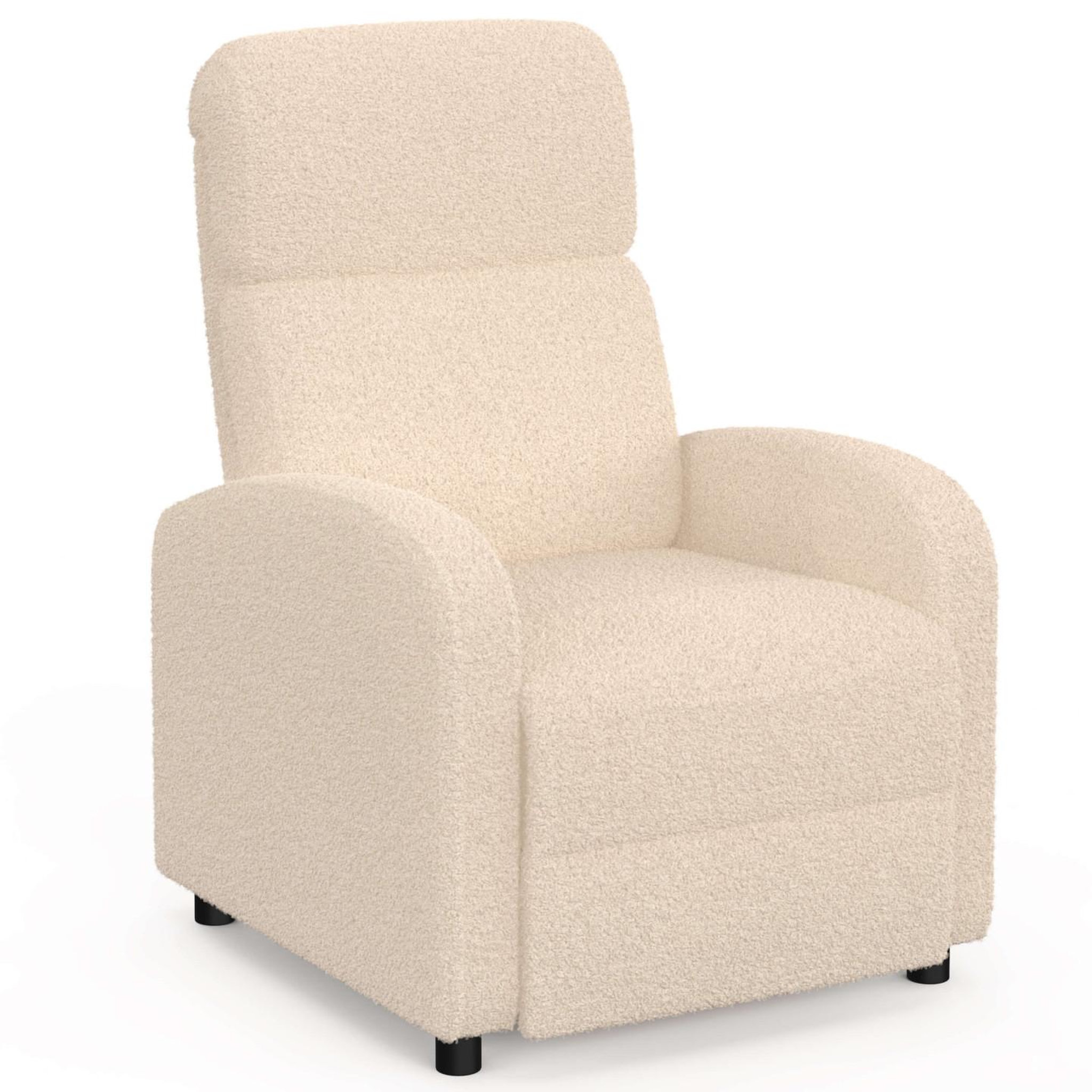 ID MARKET Fauteuil relax caleb en tissu bouclette beige avec dossier inclinable et repose pieds