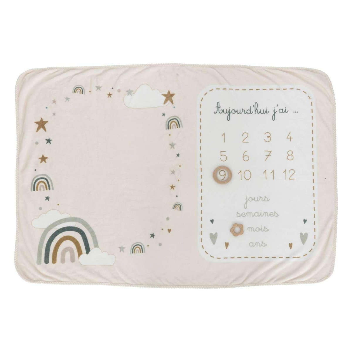 ATMOSPHERA Coffret couverture âge étape bébé Arc en ciel - Crème