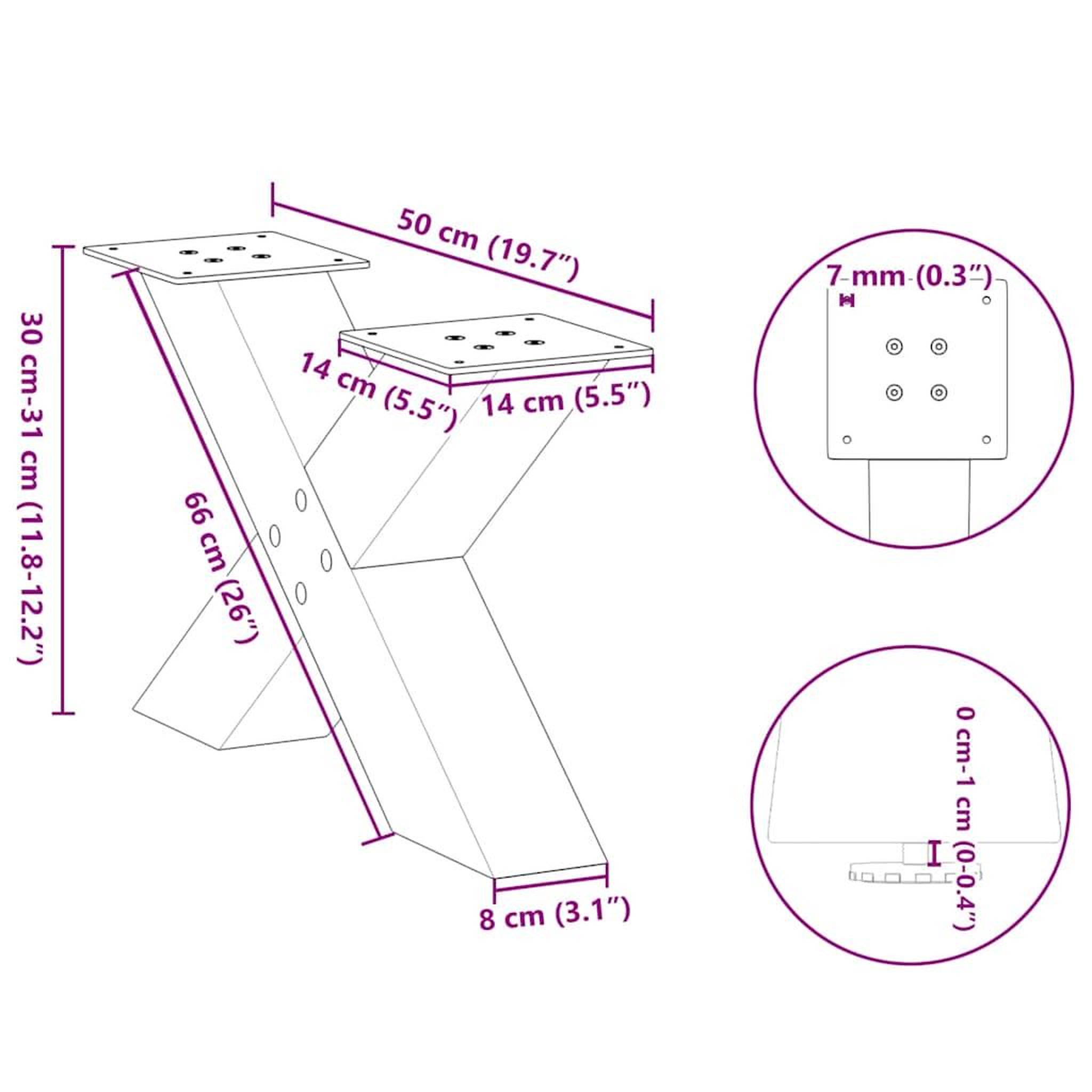 Voir la diapositive 6 : VIDAXL Pieds de table basse forme de X 2 pcs noir 50x(30-31) cm acier