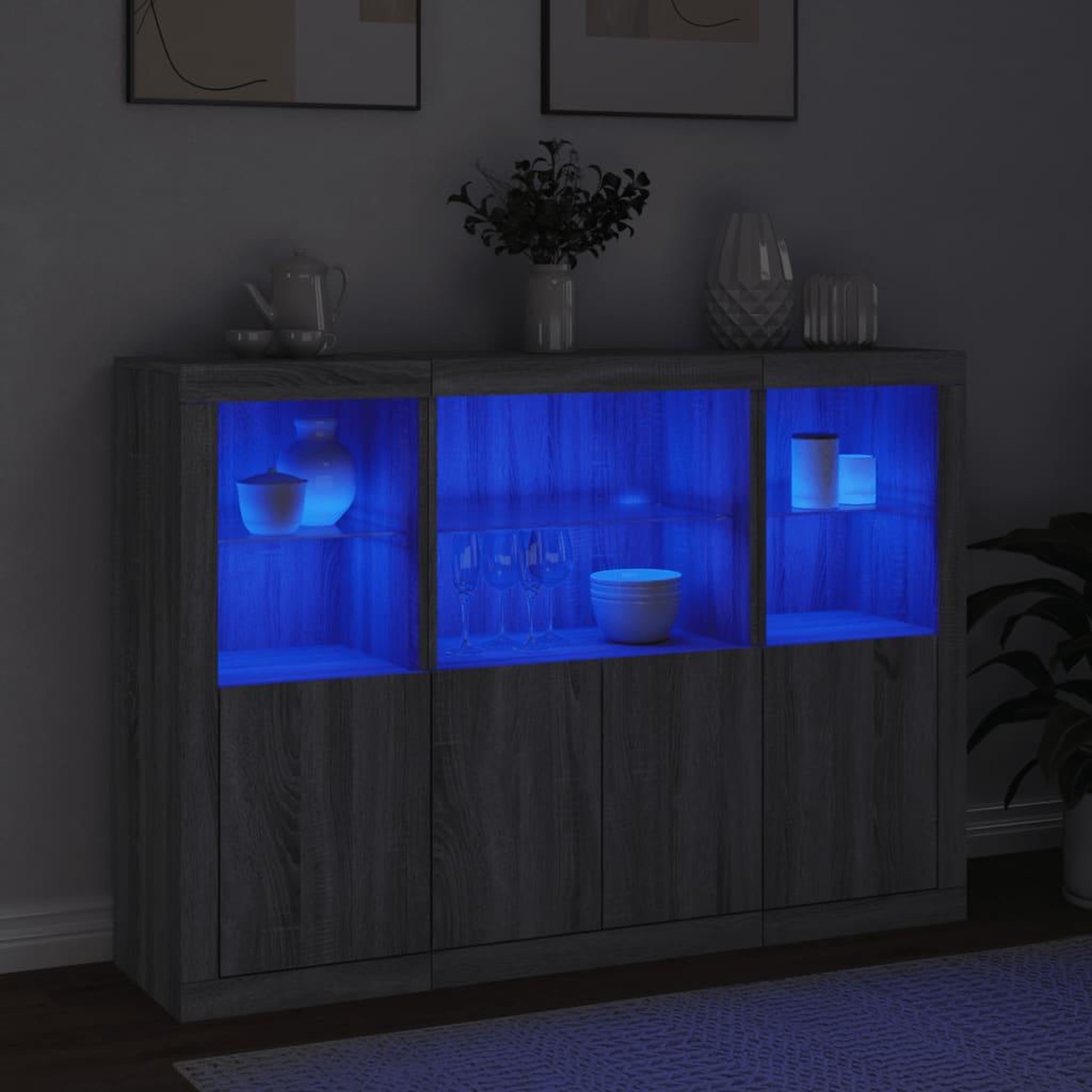 Voir la diapositive 3 : VIDAXL Buffets avec lumieres LED 3 pcs sonoma gris bois d'ingenierie