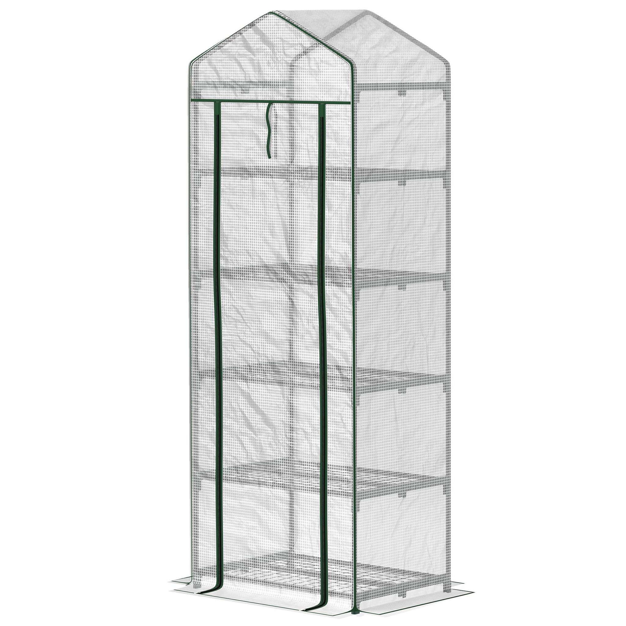 OUTSUNNY Serre de jardin balcon 5 étagères porte zippée 69 x 49 x 193 cm acier thermolaqué bâche pe blanc