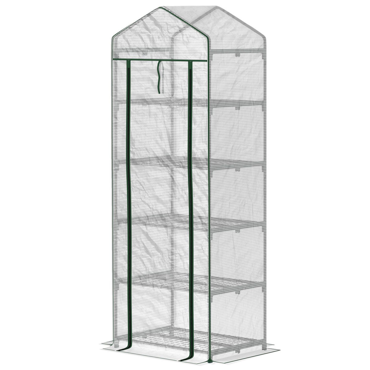 OUTSUNNY Serre de jardin balcon 5 étagères porte zippée 69 x 49 x 193 cm acier thermolaqué bâche PE blanc