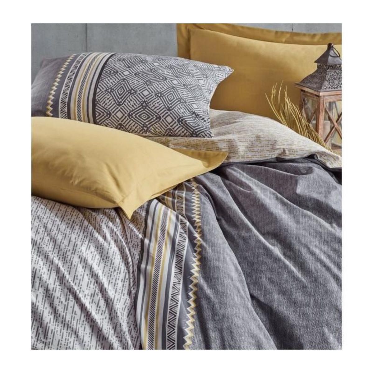 GENERIQUE Parure de lit - 129CTN62591 - 1 housse de couette 220 x 240 cm + 2 taies d'oreiller 60 x 60 cm - 100% coton ranforcé - Gris