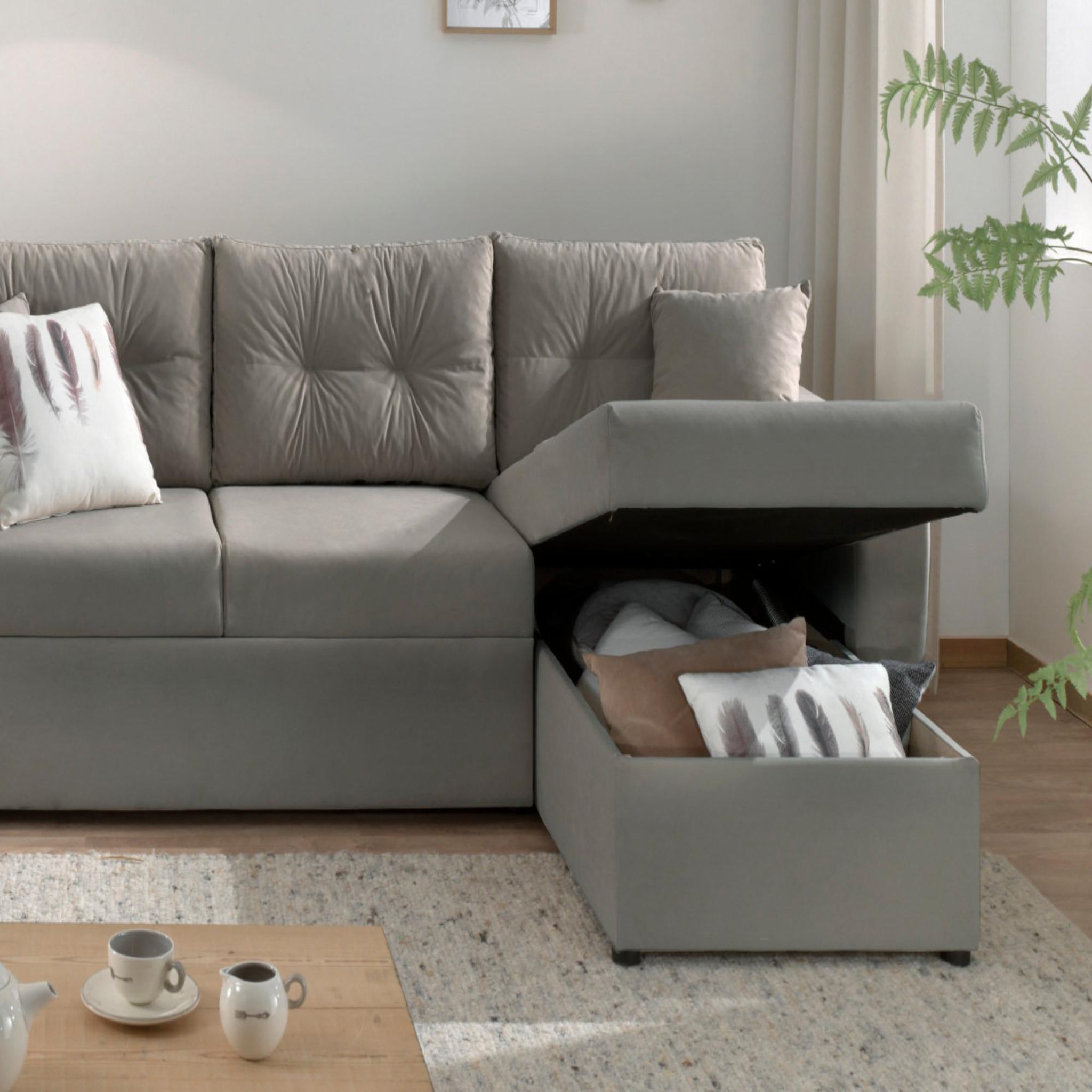 Voir la diapositive 4 : BEST MOBILIER Astoria - canapé d'angle réversible - convertible avec coffre - style contemporain- 4 places