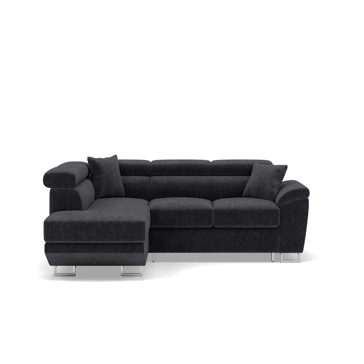 BEST MOBILIER Baoji - canapé d'angle gauche 5 places convertible avec têtières et coffre en velours côtelé