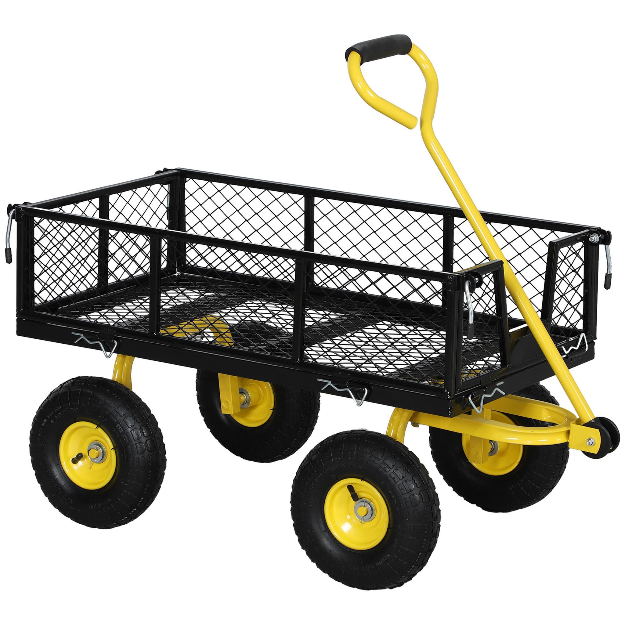 OUTSUNNY Chariot de jardin en acier - chariot de transport - côtés amovibles, poignée rotative - max. 200 Kg - noir jaune
